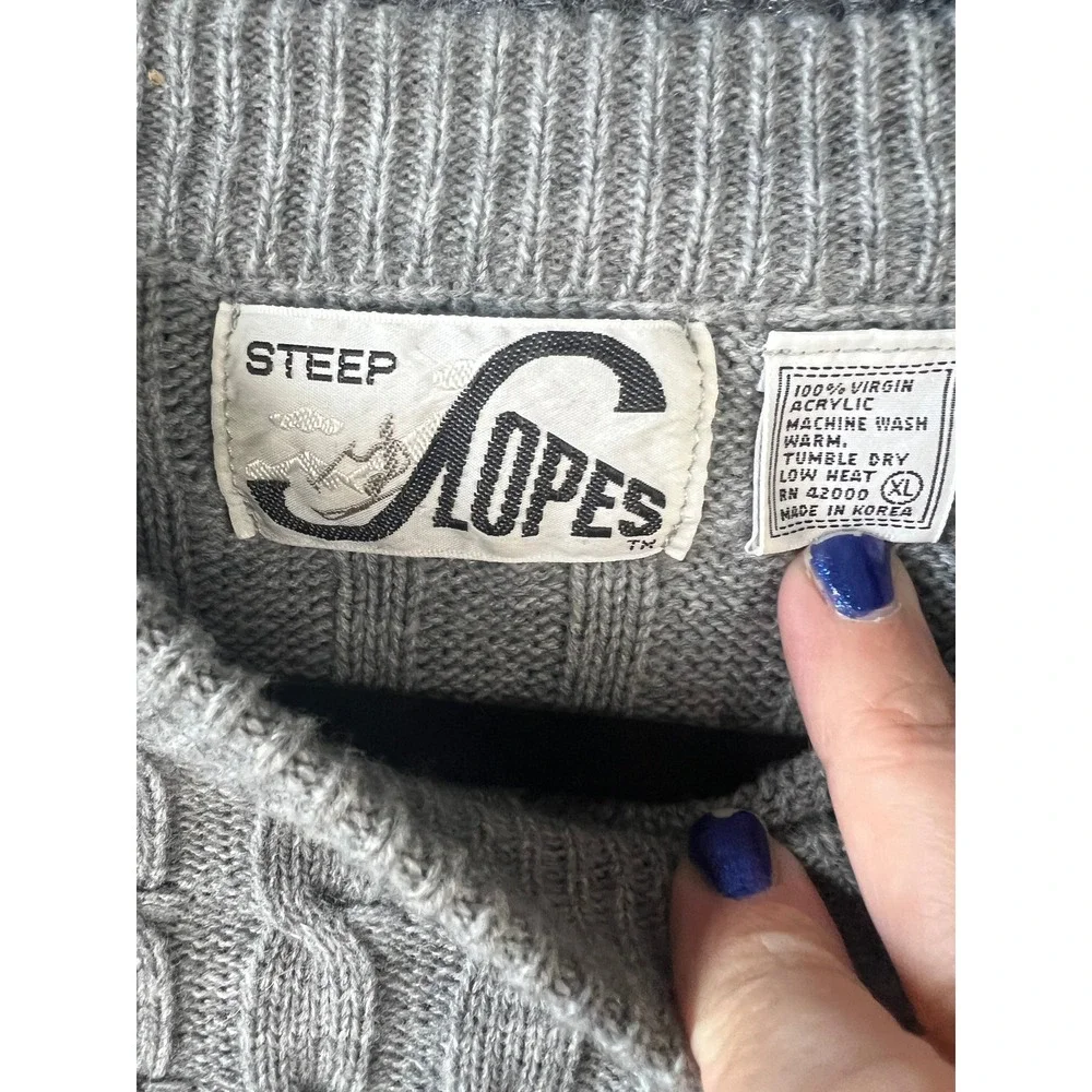 Nordic Cable Knit Snowflake Ski Sweater Gray XL Fisherman Steep Slopes